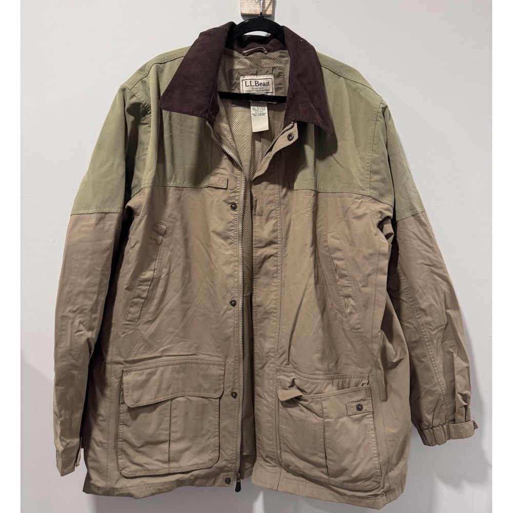 LL Bean Jacket Mens XXL Tall Tan‎ Green Nylon Gore-Tex Upland Hunting Field Coat